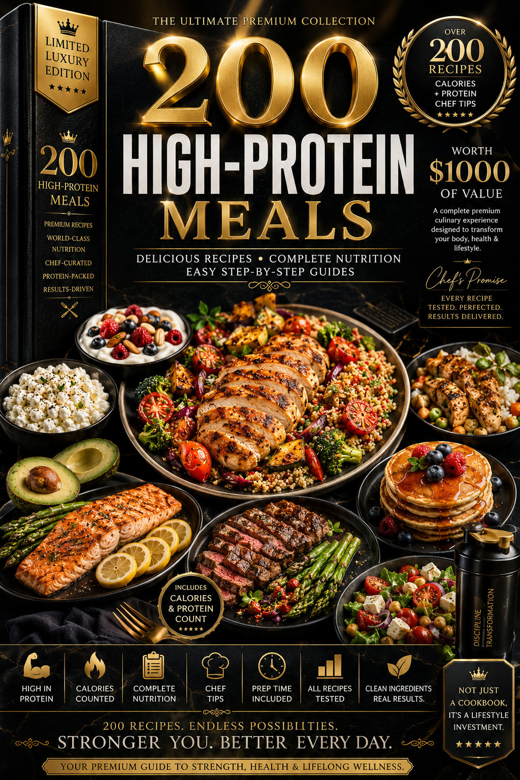 200 High-Protein Meal Recipes Cookbook | Healthy High Protein Meals with Calories & Protein Count, Easy Step-by-Step Recipes, Meal Prep & Chef Tips
