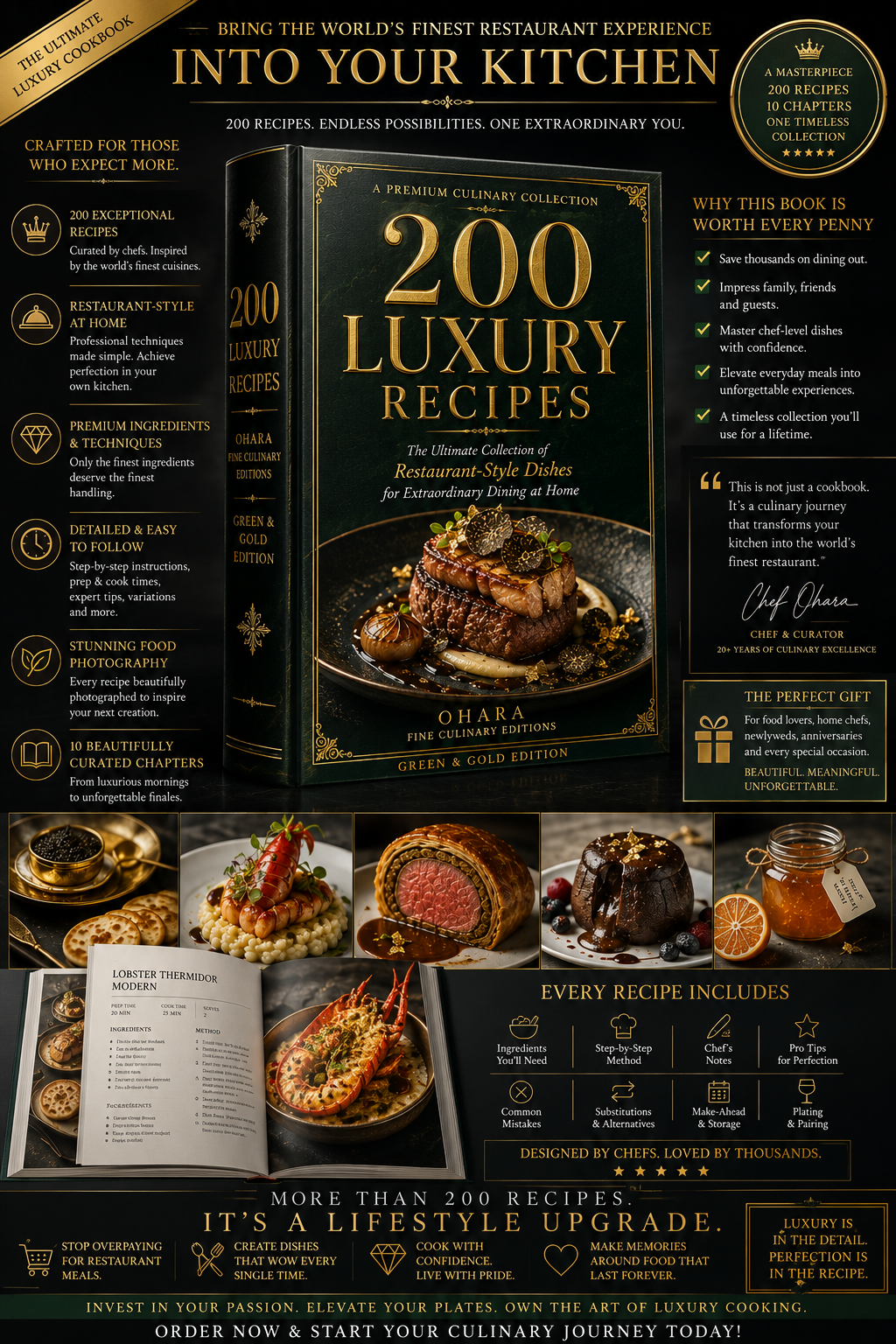 200 Luxury Recipes  The Ultimate Collection of Restaurant-Style Dishes for Extraordinary Dining at Home  Green & Gold Edition
